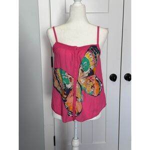 Vintage Old Navy Rayon Blend Butterfly Print Hot Pink Drape Tank Size XS